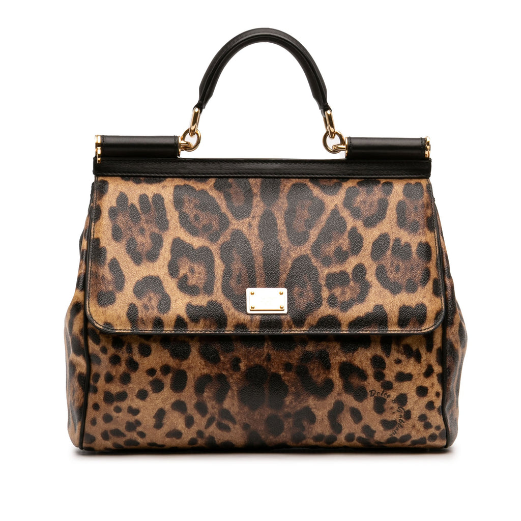 Large Leopard Print Calfskin Miss Sicily Satchel