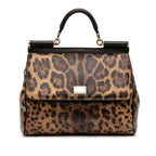 Large Leopard Print Calfskin Miss Sicily Satchel