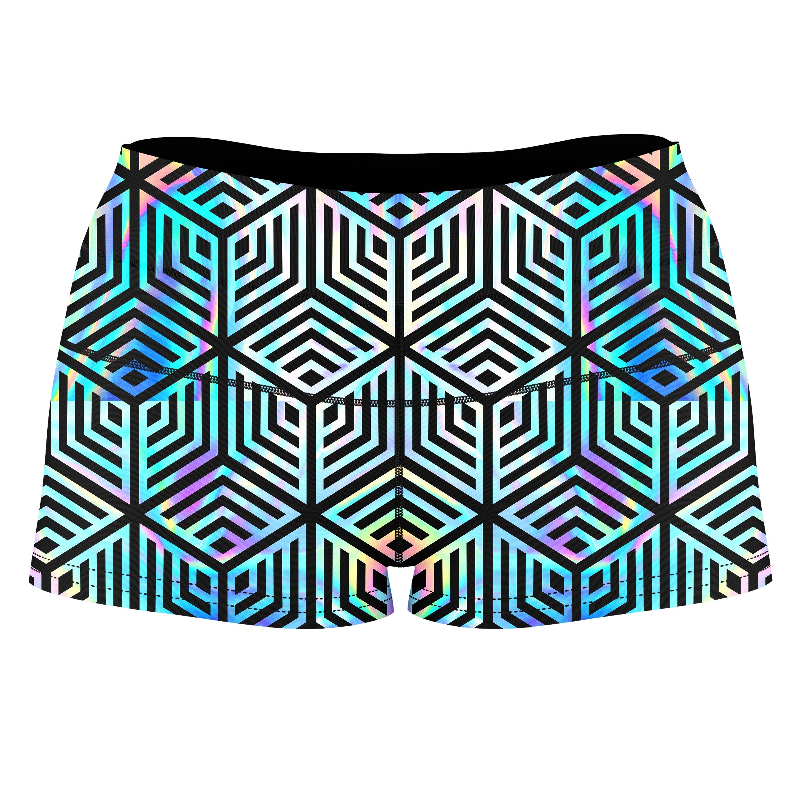 Holographic Hexagon High-Waisted Women's Shorts