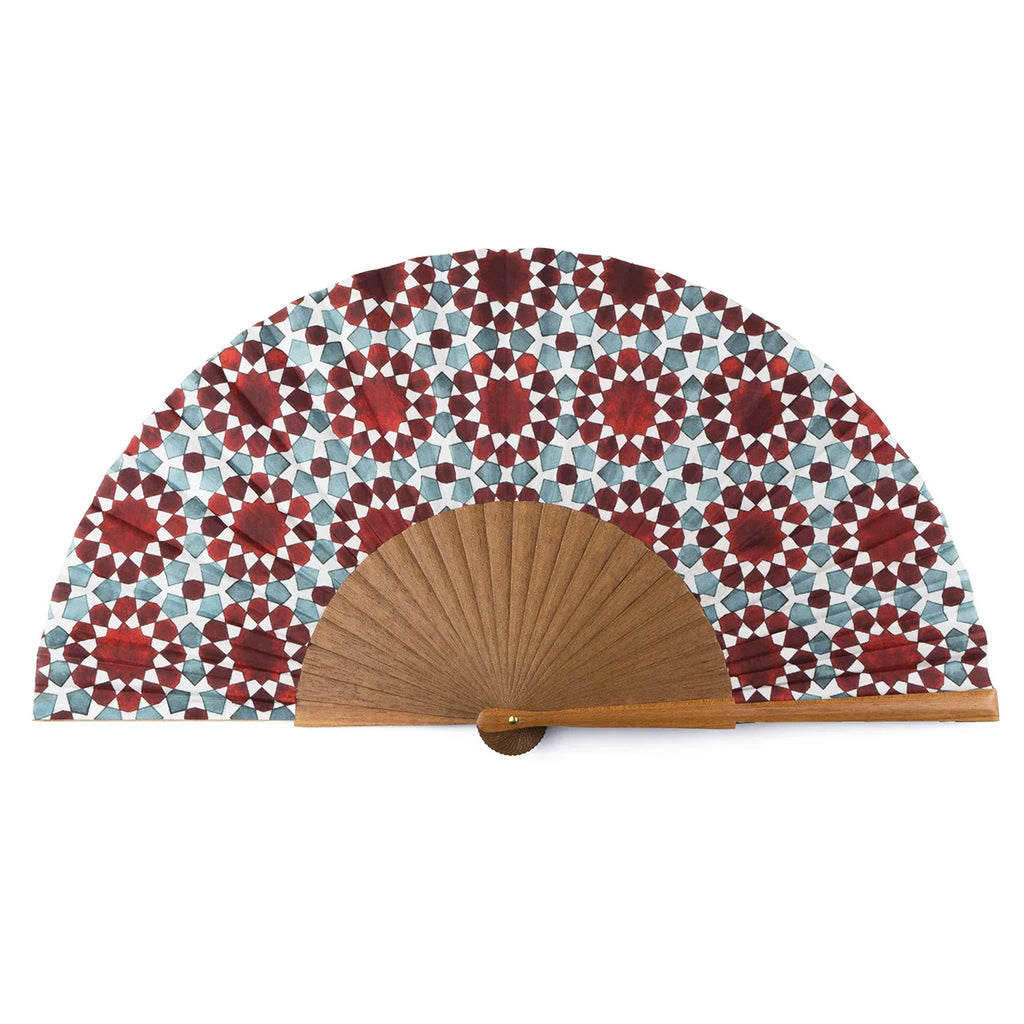 Blue and Red Silk Hand Fan Najma