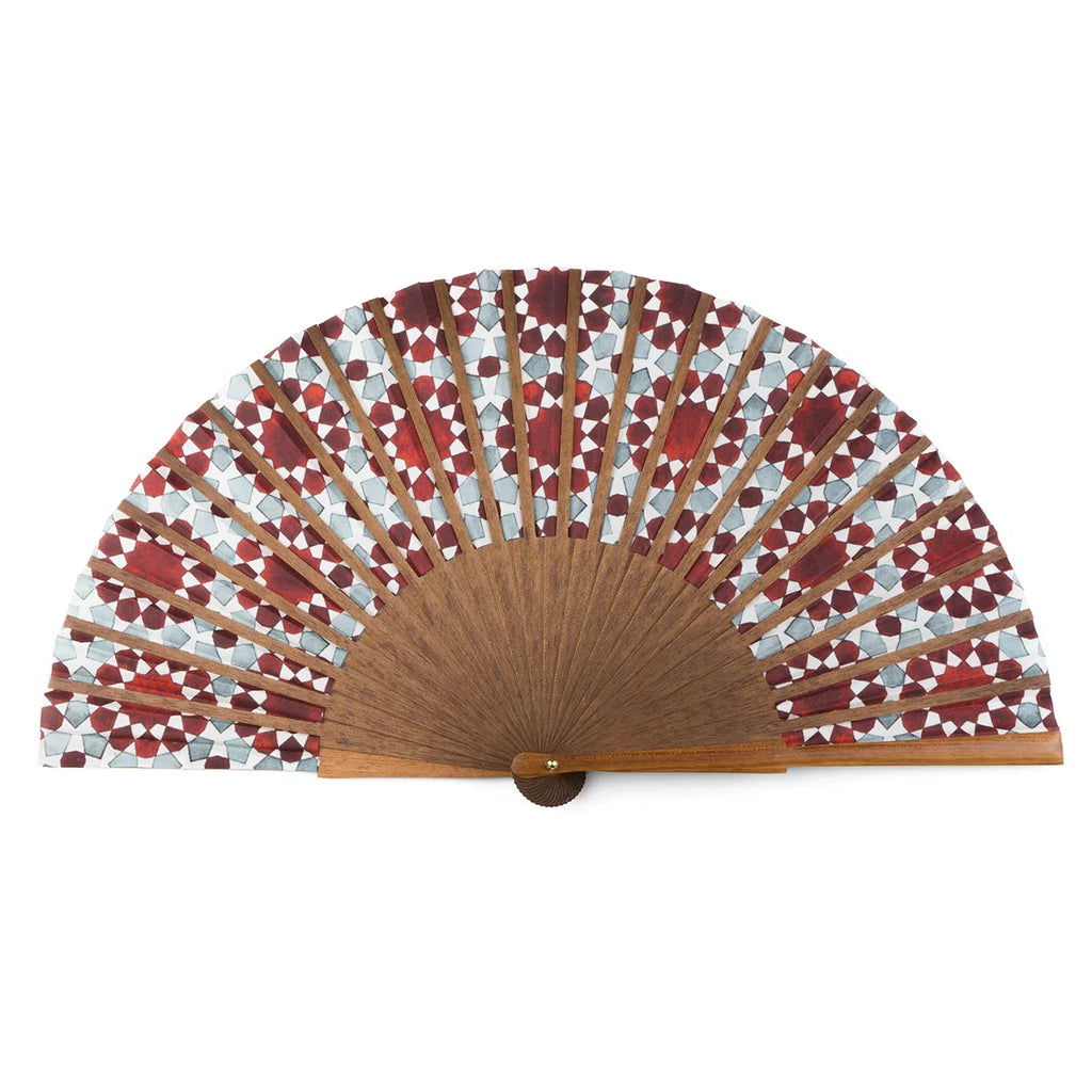 Blue and Red Silk Hand Fan Najma