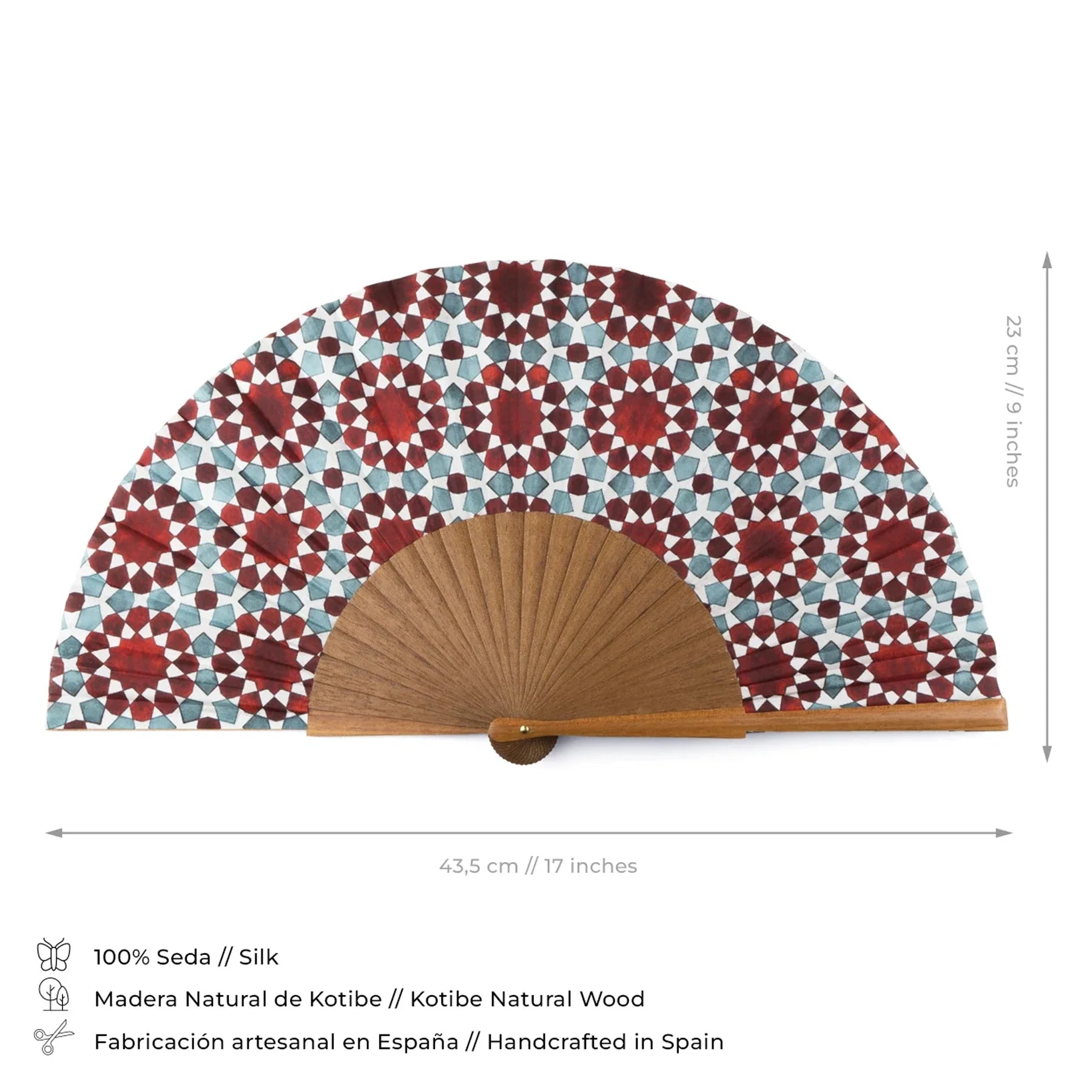 Blue and Red Silk Hand Fan Najma
