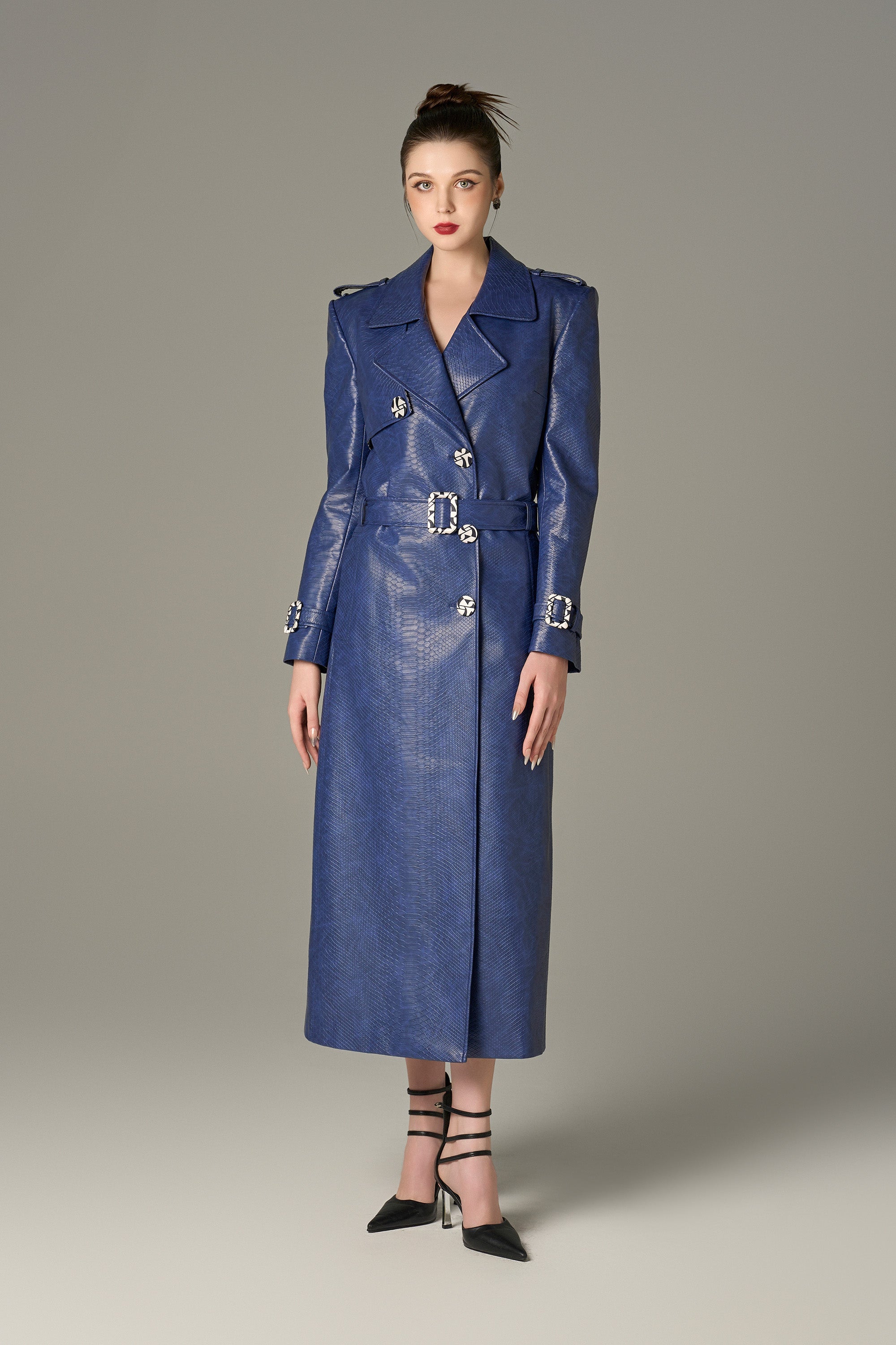 Striking Crocodile Pattern Leather Coat
