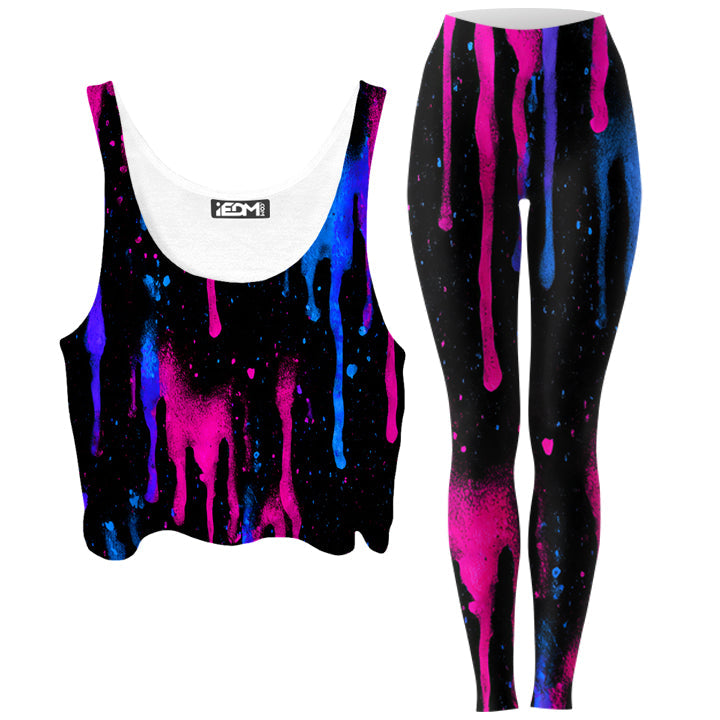 Neon Cascade Crop Top and Leggings Combo