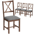 Set of 4 Upholstered X-Back Farmhouse Dining Chairs w/ Padded Seat & Rubberwood Legs, Gray