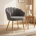 Petal-Back Lounge Chair with Faux Lamb's Wool, Metal Legs & Adjustable Feet Grey
