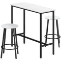 3 Piece Bar Table Set, Modern Dining Table Set for 2 with Stools & Footrest, White