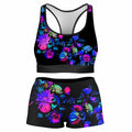 Darkest Bloom Rave Bra and High Waist Booty Shorts Combo