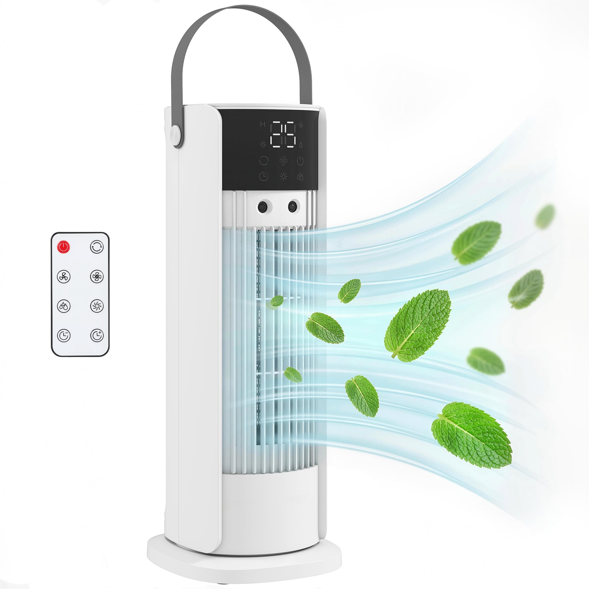 16" Mist Tower Fan with RGB Lights, 3-Speed, 90° Oscillating, 10H Timer, White