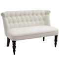 47" W Button Tufted Fabric Loveseat with Wood Legs for Living Room in Cream White