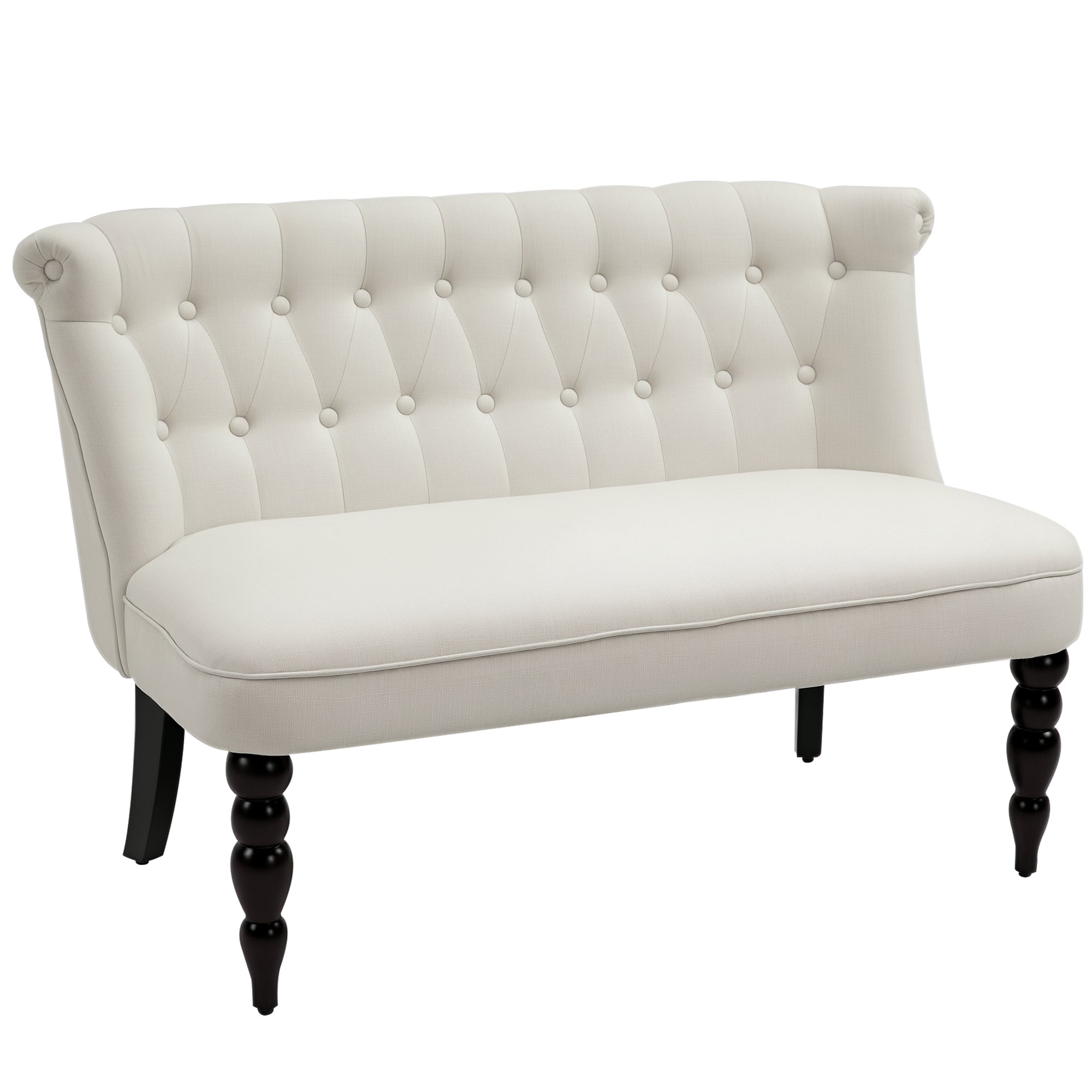 47" W Button Tufted Fabric Loveseat with Wood Legs for Living Room in Cream White