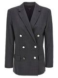 Theory Double-Breasted Wool Blazer — Charcoal