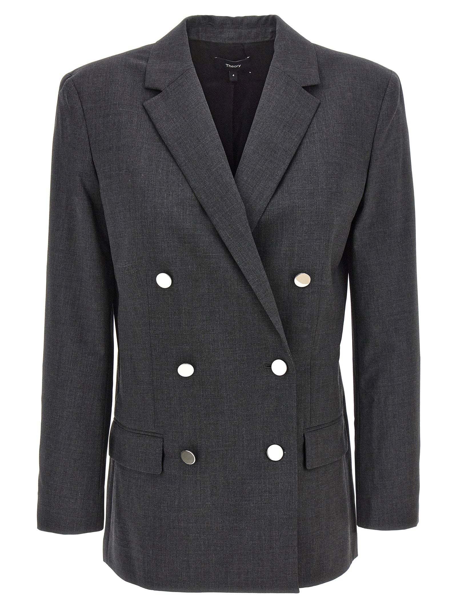 Theory Double-Breasted Wool Blazer — Charcoal