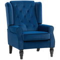 Mid Century Arm Chair for Living Room, Velvet Wingback Armchair with Wood Frame Button Tufted Design, Blue