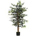 Artificial Ficus Tree in Pot, 130cm Tall Fake Plant with Lifelike Leaves and Natural Trunks, for Indoor Outdoor, Green