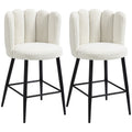 Modern Bar Stools Set of 2, Faux Cashmere Bar Chairs with Backs, Footrest, Cream