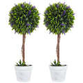 Set of 2 Decorative Artificial Plants Ball Trees with Lavender Flowers, 60cm, Green