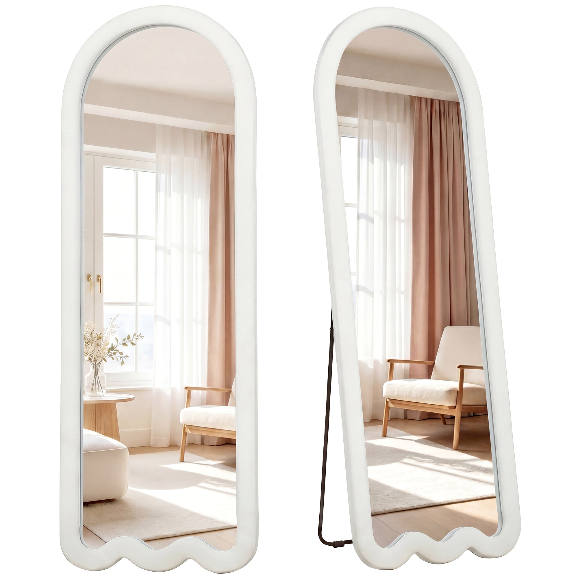 64" x 24" Full Length Mirror with Padded Frame, Leaning or Wall Mounted, White
