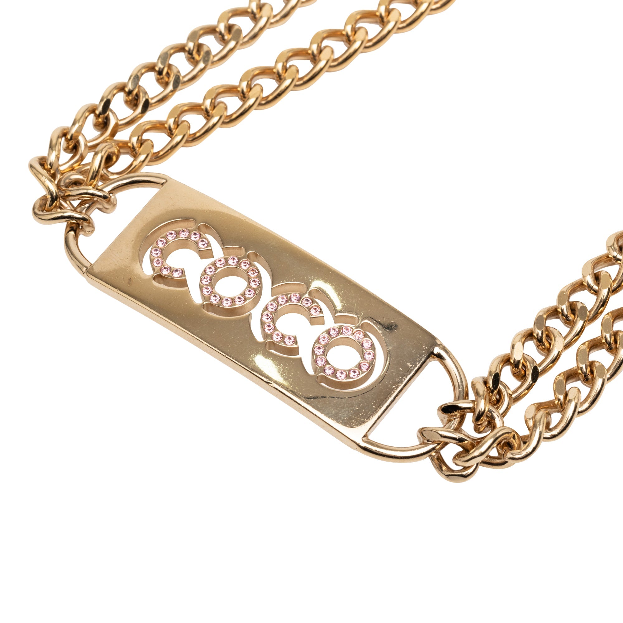 Gold Plated Strass Coco Plaque Double Chain Belt