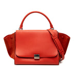 Medium Drummed Calfskin and Suede Trapeze Satchel