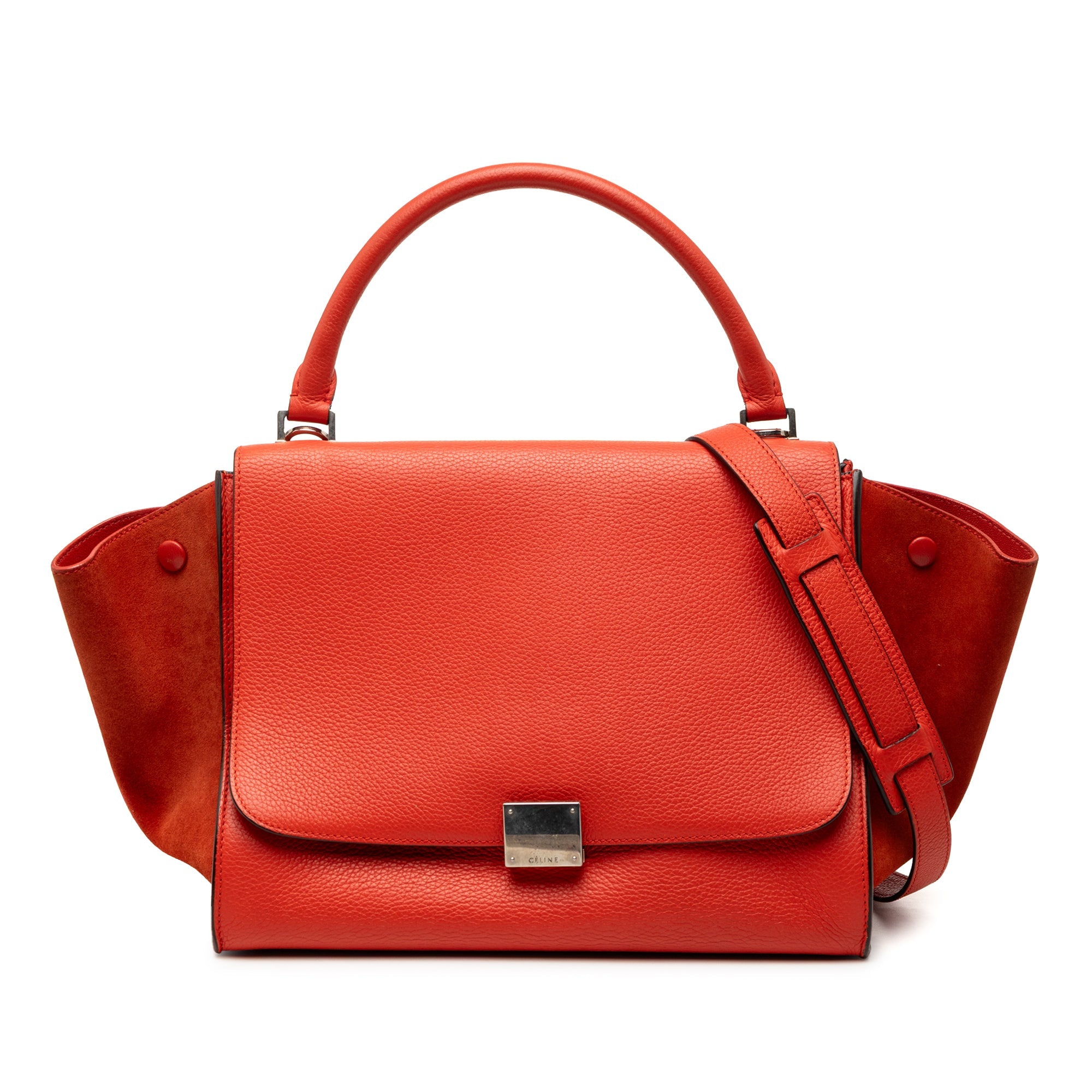 Medium Drummed Calfskin and Suede Trapeze Satchel