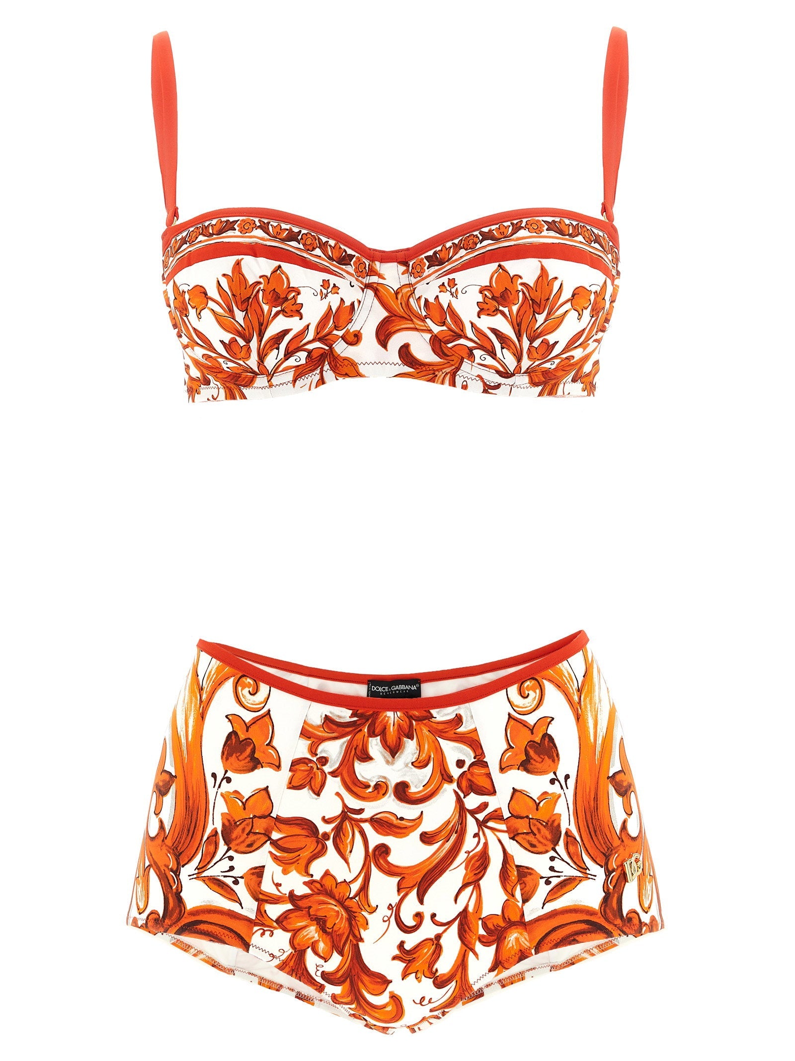 Dolce & Gabbana Maiolica-Print Stretch Bikini — Orange