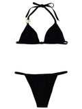 Dolce & Gabbana Metal Logo Detail Bikini Set — Black
