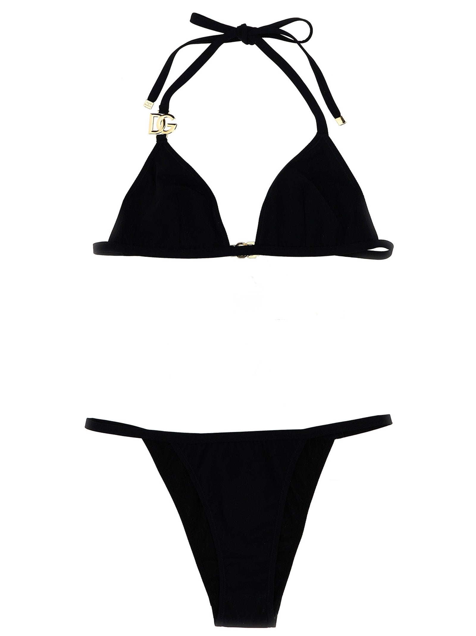 Dolce & Gabbana Metal Logo Detail Bikini Set — Black