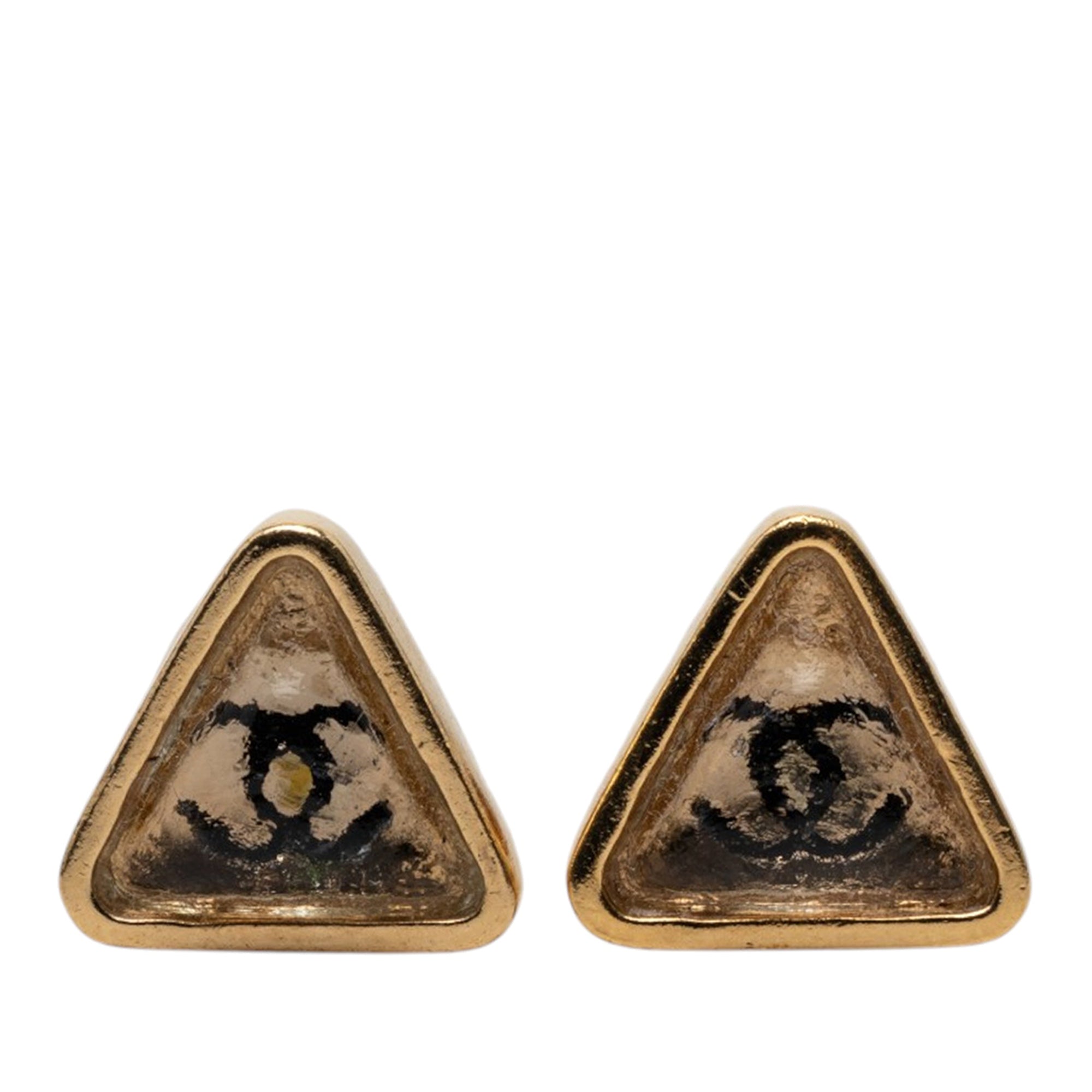 CC Gold Plated Gripoix Triangle Push Back Earrings