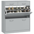 Narrow Shoe Organizer Cabinet with 2 Flip Drawers & 2 Slide Out Drawers for 12 Pairs, Grey