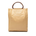 CC Caviar Wood Top Handle Tote Bag