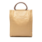 CC Caviar Wood Top Handle Tote Bag