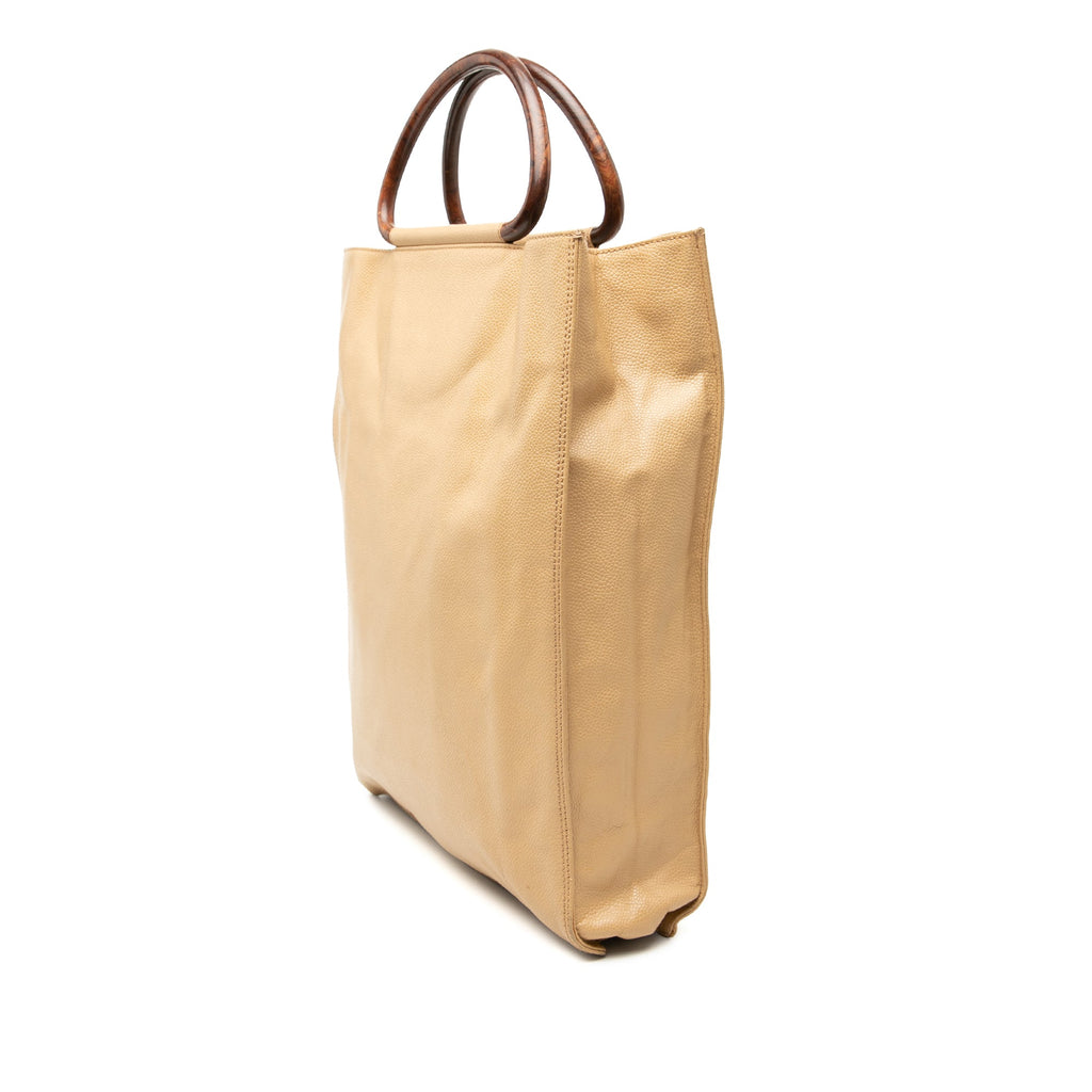 CC Caviar Wood Top Handle Tote Bag