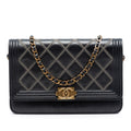 Quilted Lambskin Double Stitch Boy Wallet On Chain