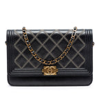 Quilted Lambskin Double Stitch Boy Wallet On Chain