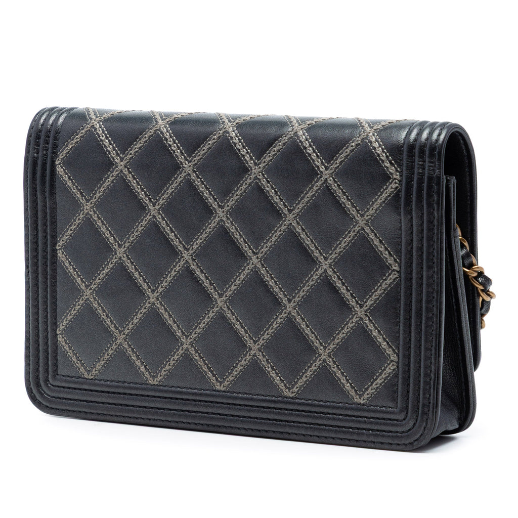 Quilted Lambskin Double Stitch Boy Wallet On Chain