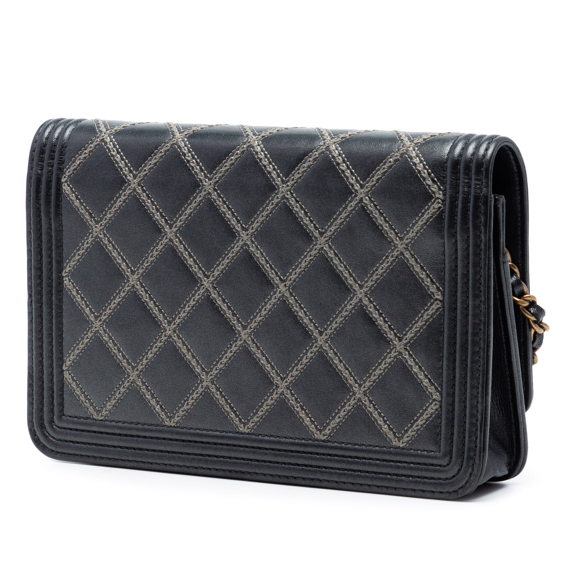 Quilted Lambskin Double Stitch Boy Wallet On Chain