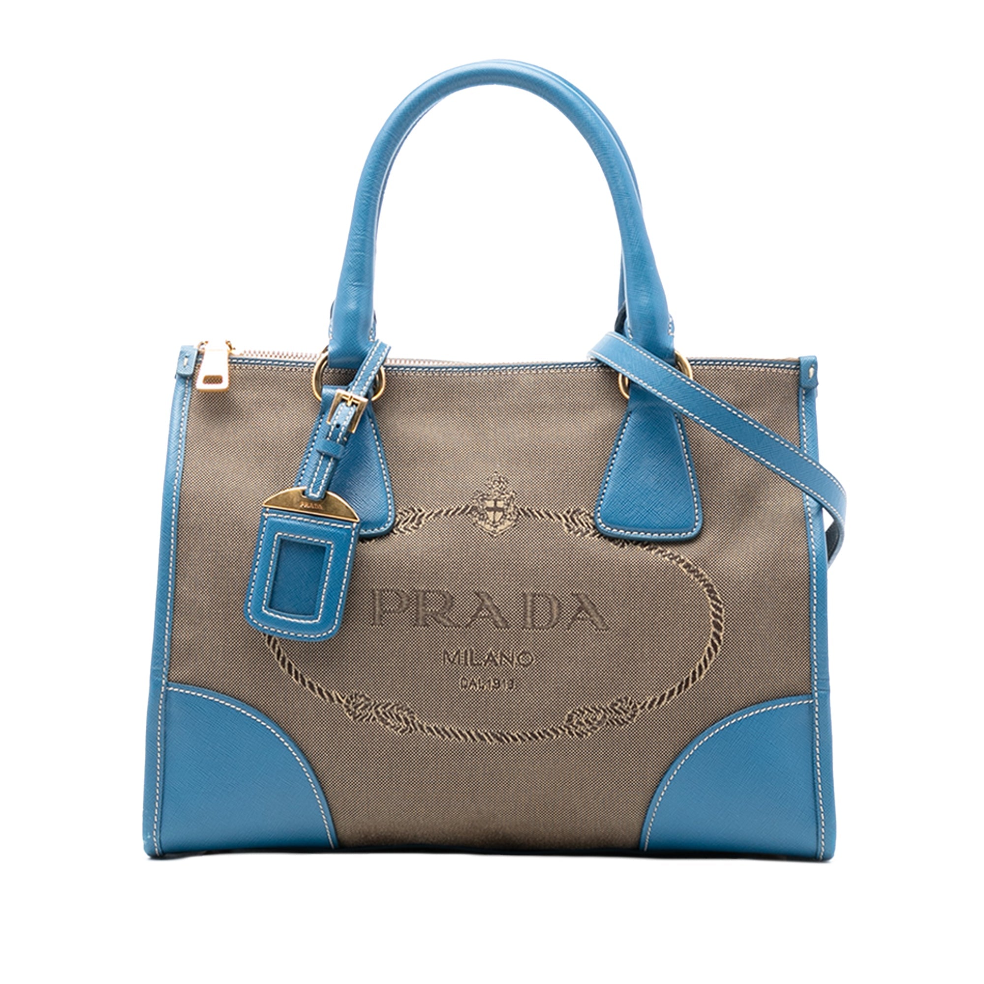 Saffiano Trimmed Canvas Canapa Logo Double Zip Satchel