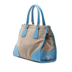 Saffiano Trimmed Canvas Canapa Logo Double Zip Satchel