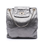 Perforated Crackled Metallic Calfskin Drill Tote