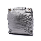 Perforated Crackled Metallic Calfskin Drill Tote