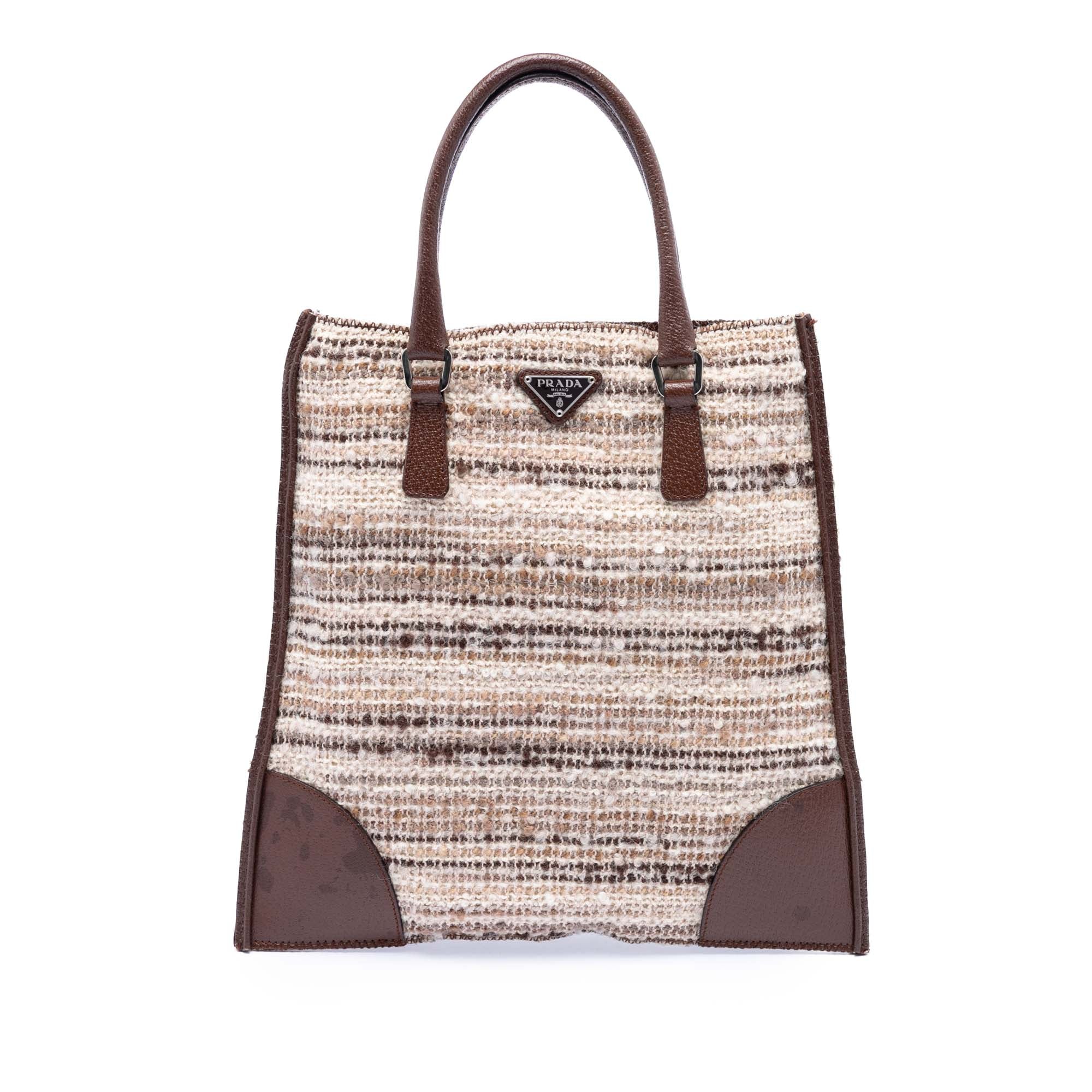 Vitello Trimmed Tweed Flat Tote