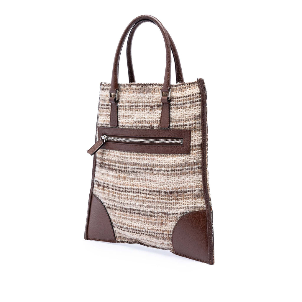 Vitello Trimmed Tweed Flat Tote