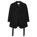 Noir Cuff Blazer with Folded Sleeve Detail and Waist Strap