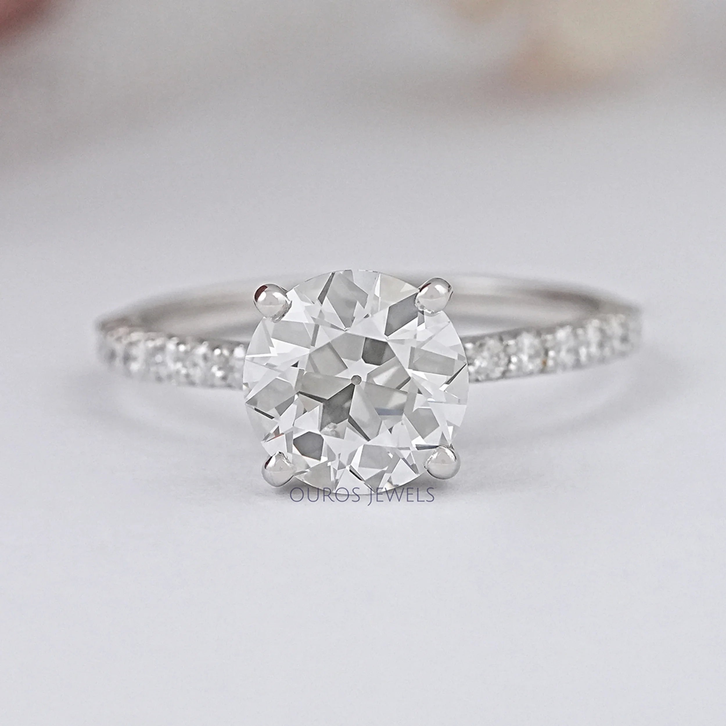 Old European Round Cut Solitaire Accent Engagement Ring