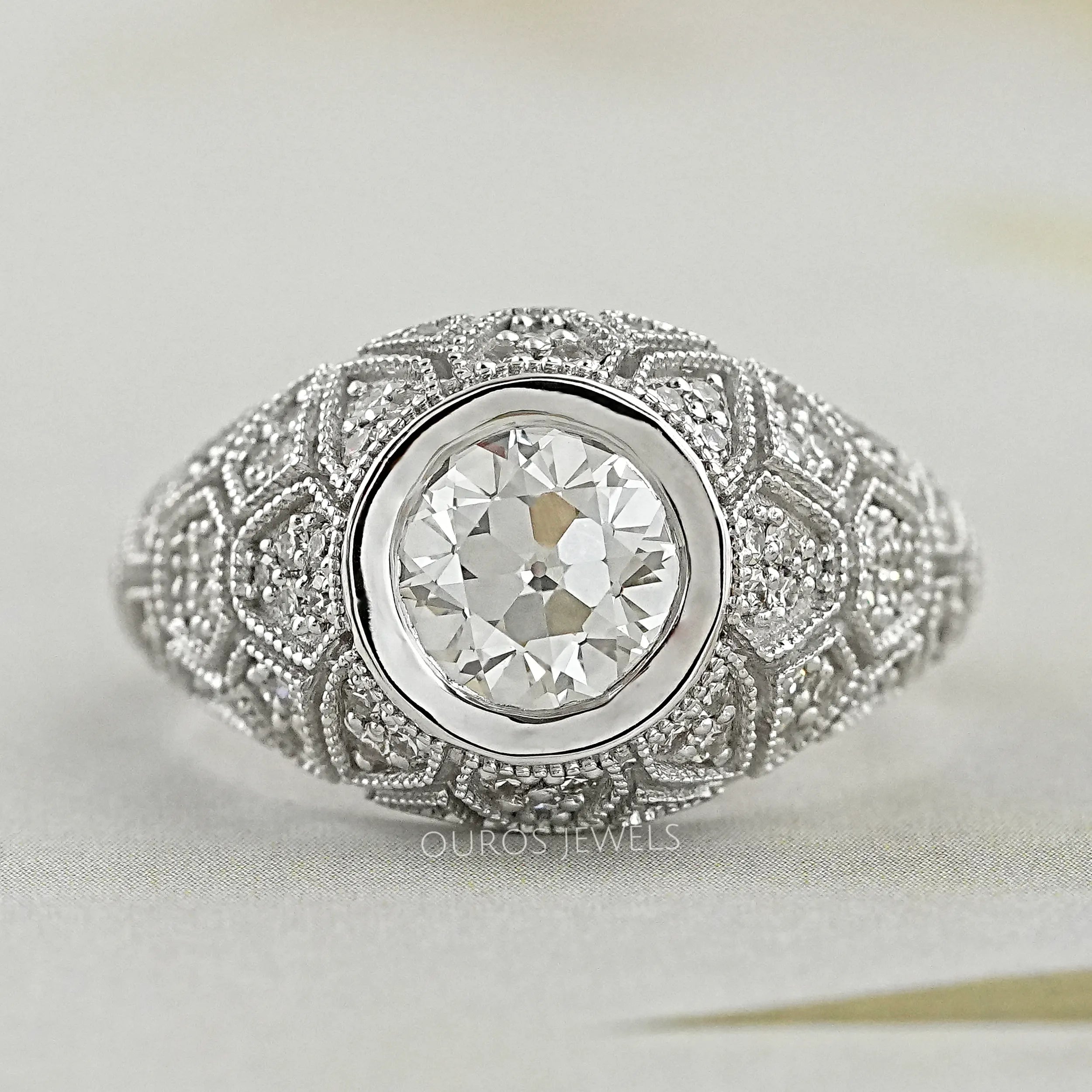 Old European Round Cut With Milgrain Work Ring