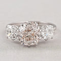 Tri Diamond Old Mine Cushion Cut Engagement Ring