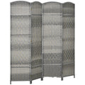 4 Panels Room Divider, 6 Ft Tall Handwoven Freestanding Privacy Screens, Gradient Grey