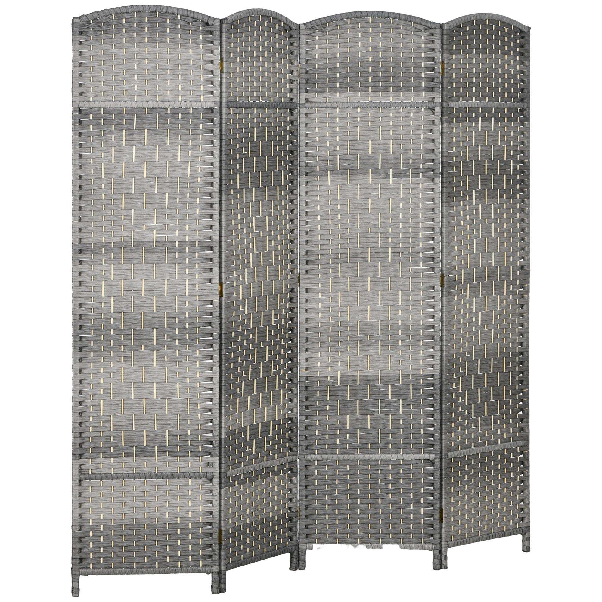 4 Panels Room Divider, 6 Ft Tall Handwoven Freestanding Privacy Screens, Gradient Grey