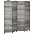 4 Panel 6' Tall Privacy Screen Freestanding Wood Partition, Mixed Gray